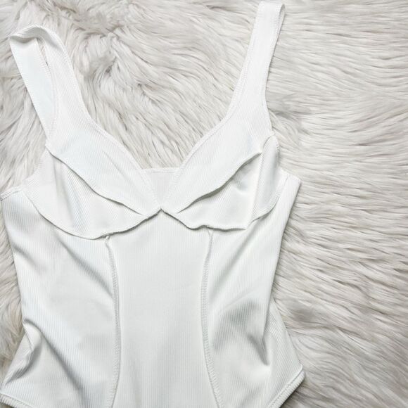 SHEIN Ribbed Raw Edge Thong bodysuit white Size XS - Picture 1 of 3